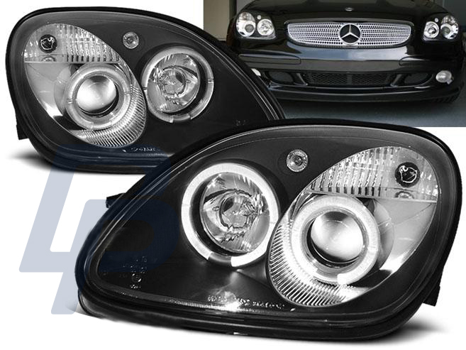HEADLIGHTS MERCEDES R170 SLK 04.96-04 ANGEL EYES BLACK - 2