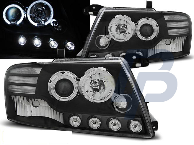 HEADLIGHTS MITSUBISHI PAJERO V60 01-06 ANGEL EYES BLACK - 2