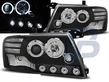 HEADLIGHTS MITSUBISHI PAJERO V60 01-06 ANGEL EYES BLACK