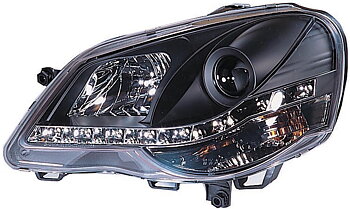 VW POLO 9N2 05+ R8 STYLE LED HEADLIGHTS BLACK V1
