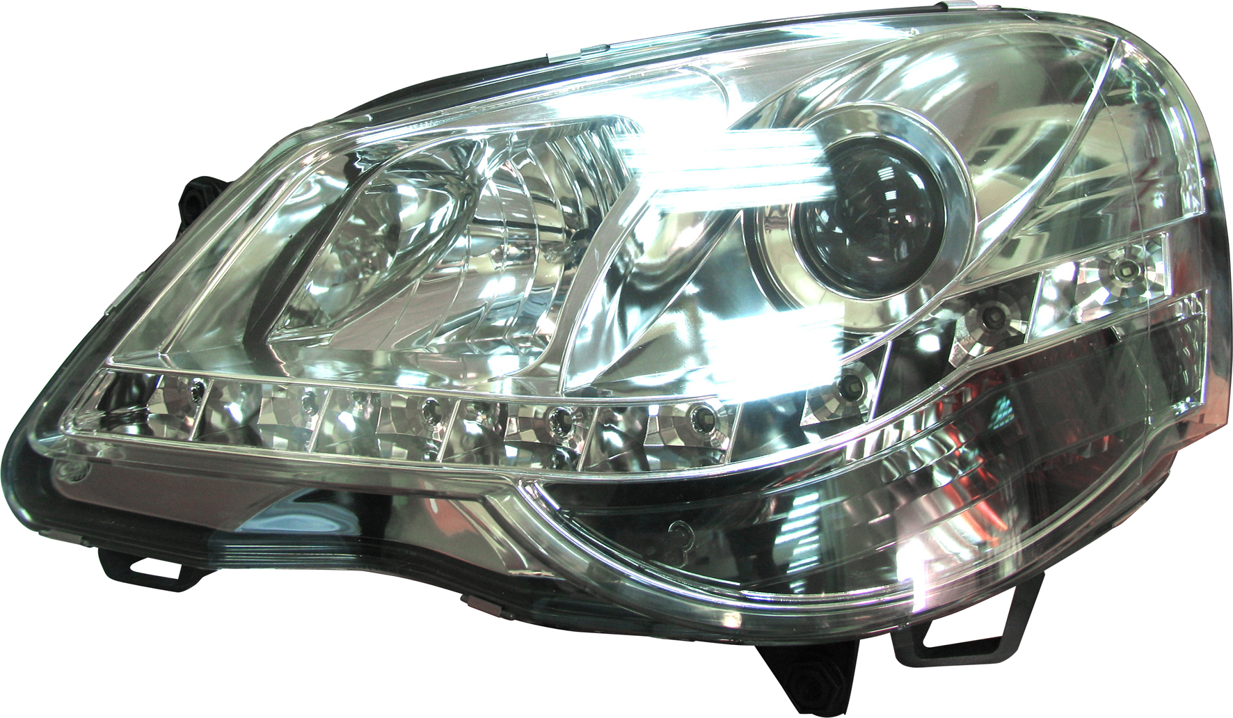 VW POLO 9N2 05+ R8 STYLE LED HEADLIGHTS CHROME V1