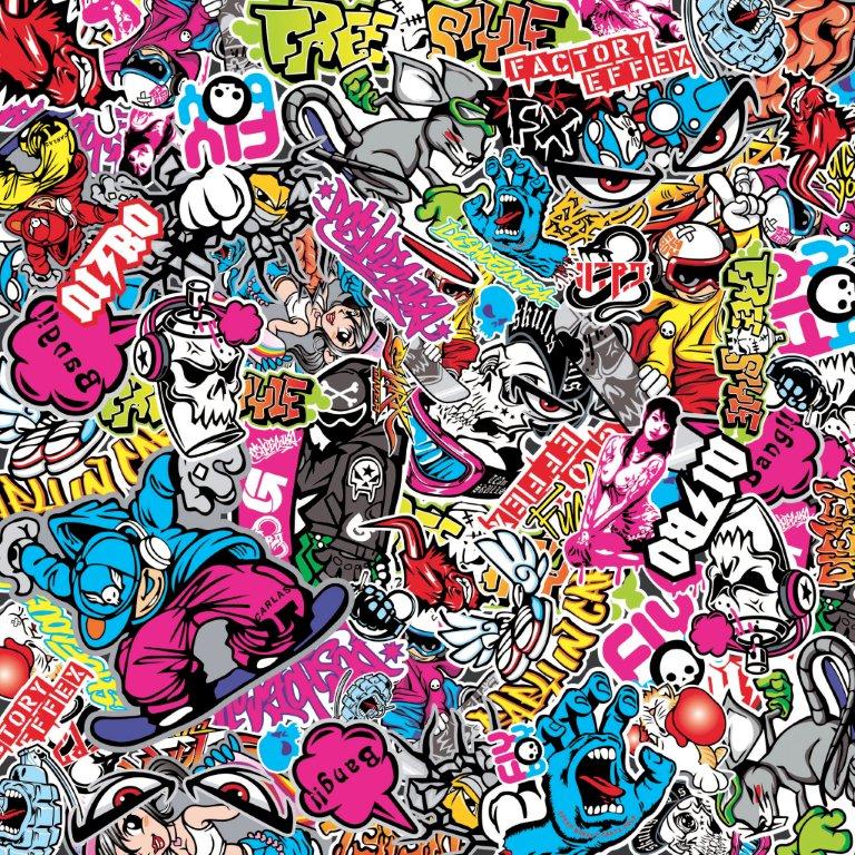 STICKERBOMB FOIL GRAFFITI DESIGN MODEL 1 ROLL 60 X 200CM