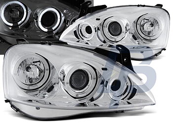 HEADLIGHTS OPEL CORSA C 11.00 - 09.06 ANGEL EYES CHROME