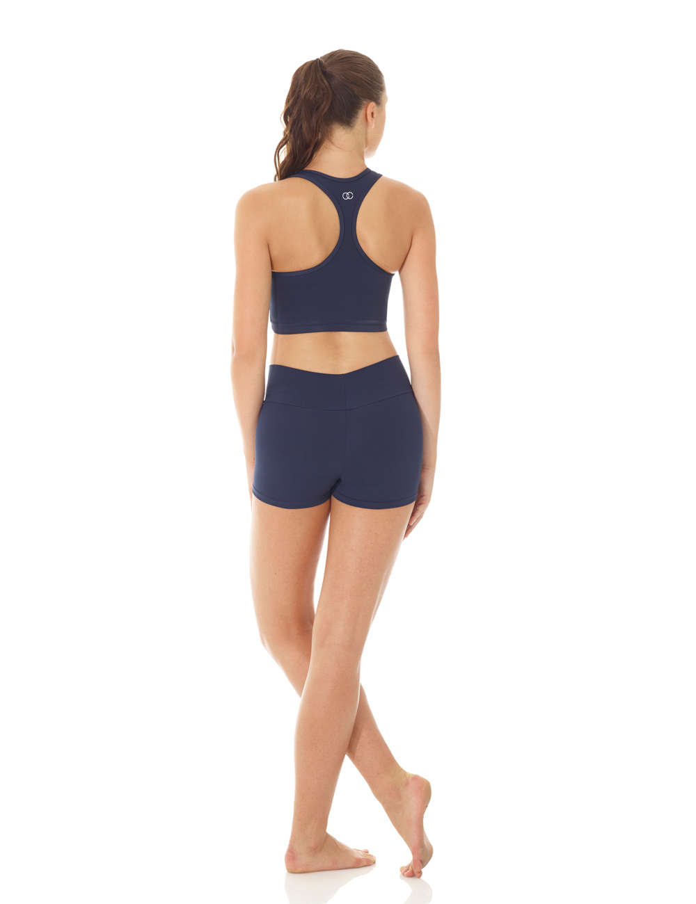 Marinblå hotpants i funktionsmaterial med hög midja - 2