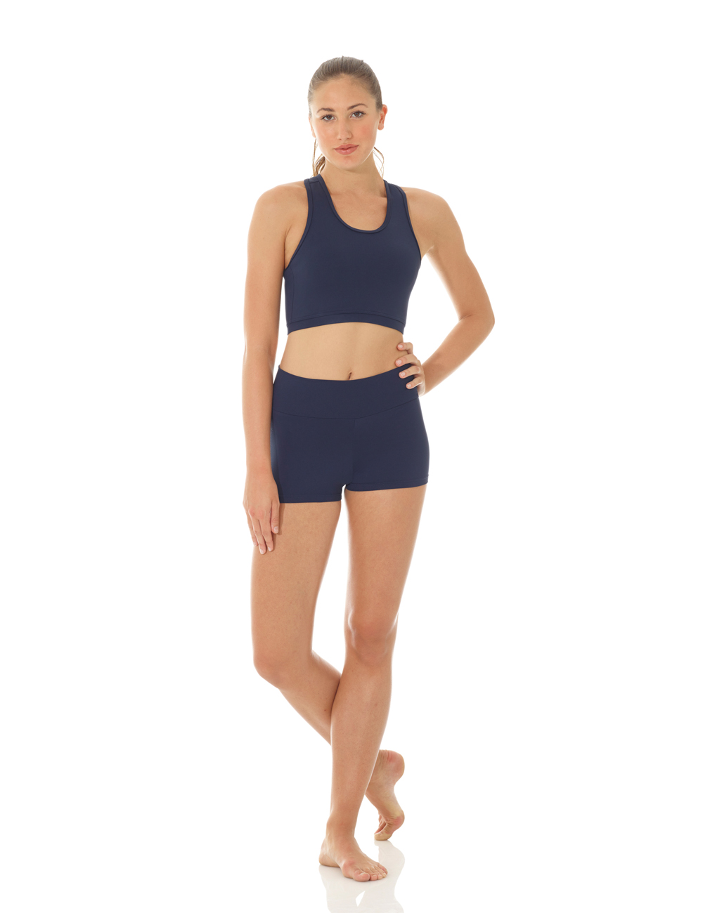 Marinblå hotpants i funktionsmaterial med hög midja