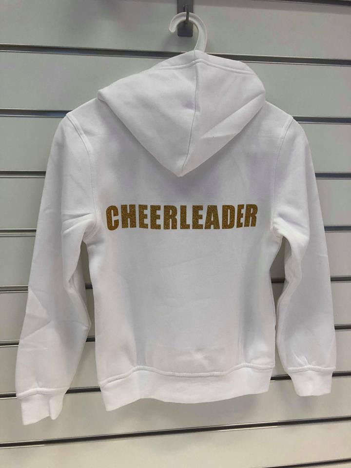 Texten "Cheerleader" i glittertryck