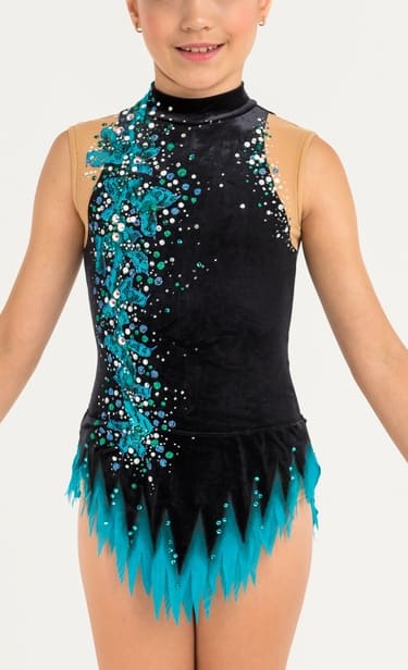 Tävlingsklänning i svart sammet med turkos dekor  från RG Leotard - 3