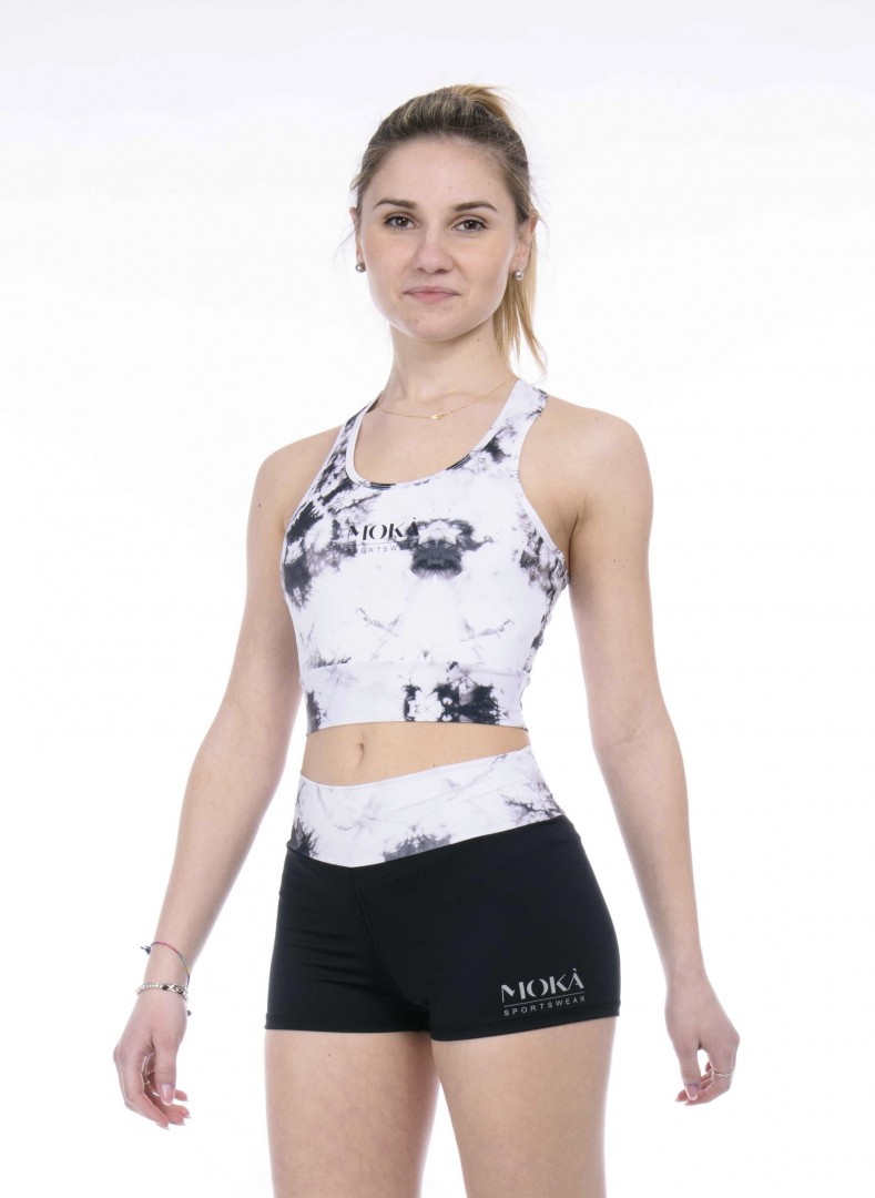 Shorts Sidney med midja i gråmönstrat från Moka - 2
