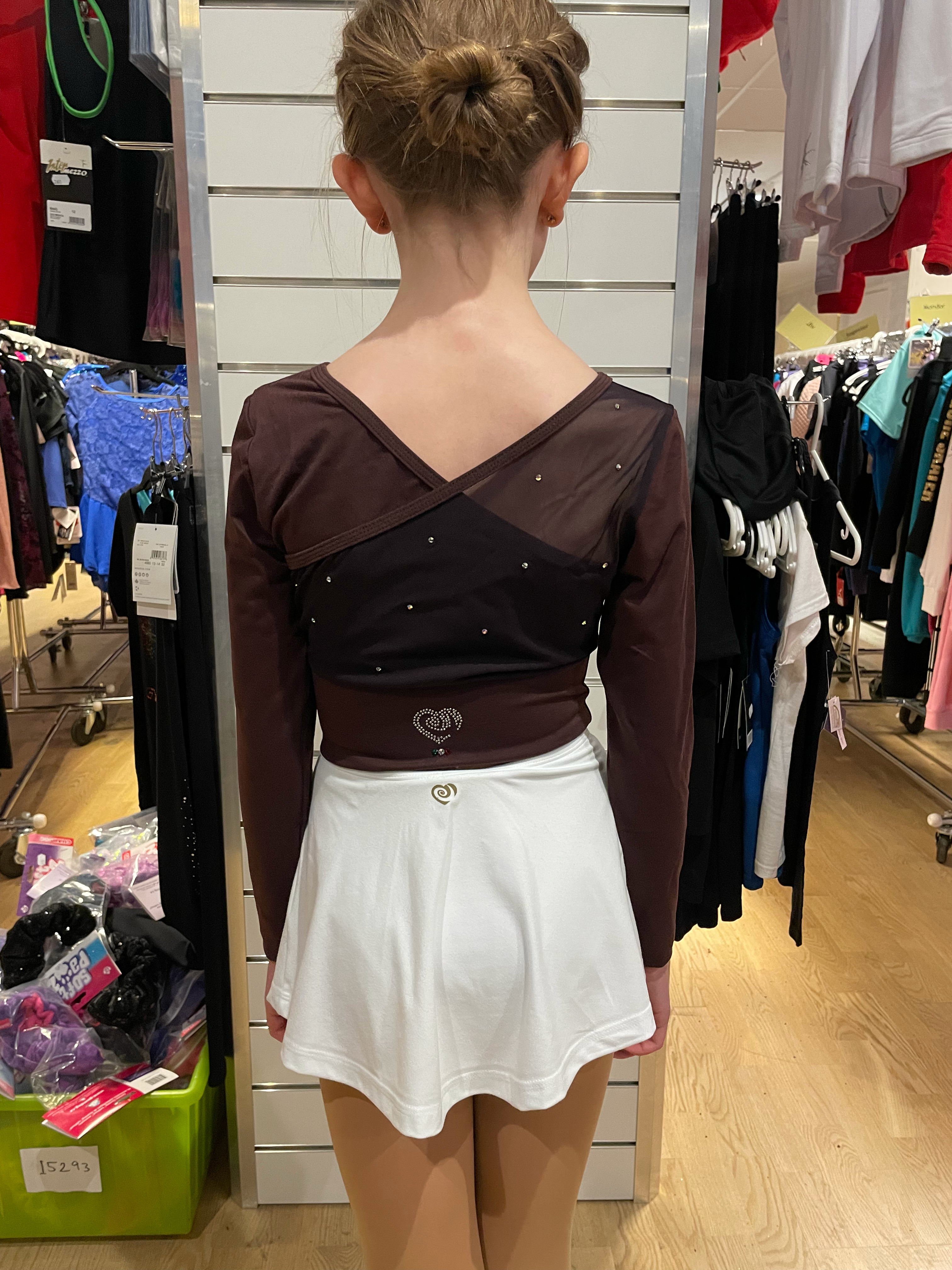 Långärmad brun croptopp från Bolero med mesh i ryggen och kristaller - 2