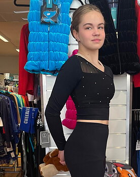 Långärmad svart croptopp från Bolero med mesh i ryggen och kristaller