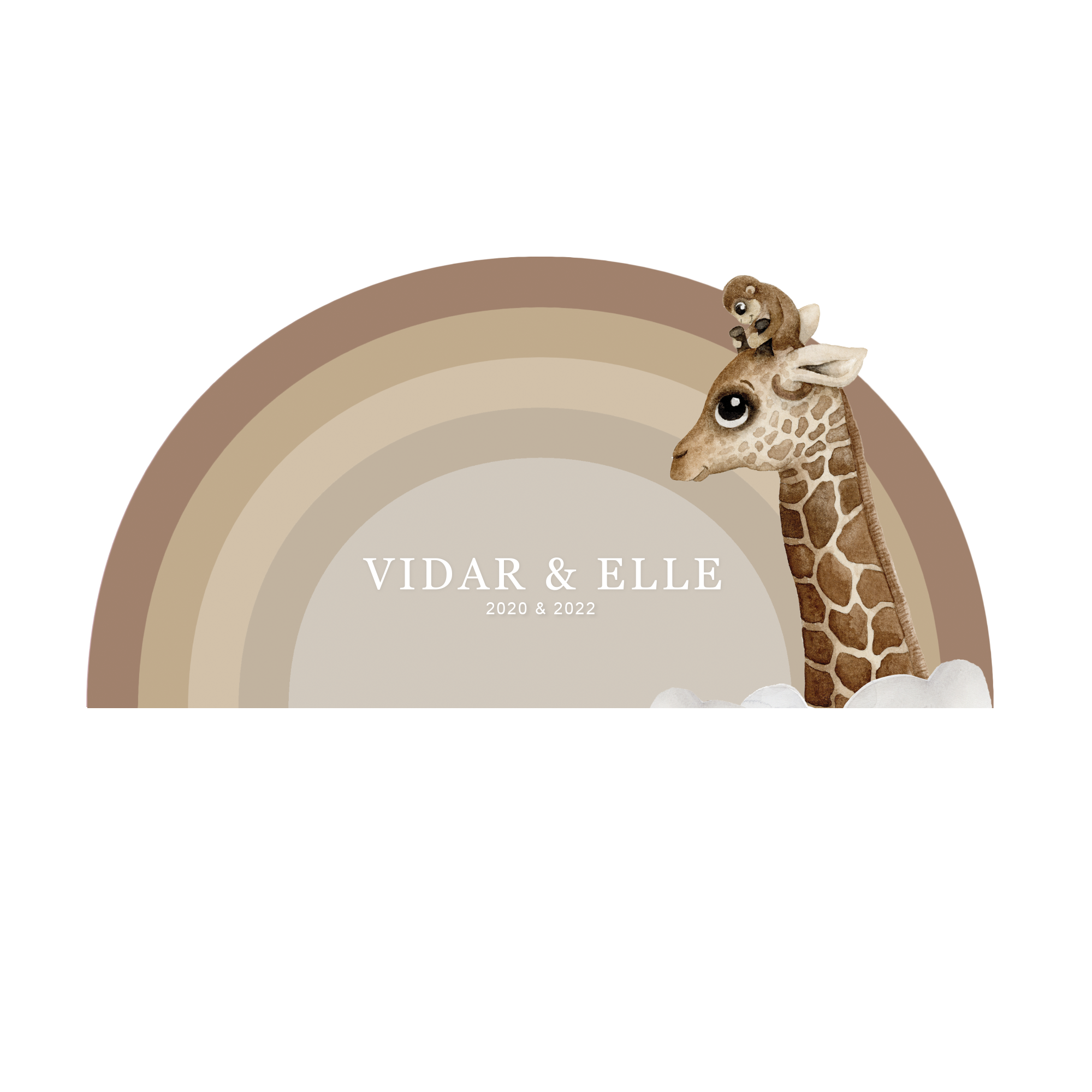 Dörrdekor med namn - Regnbåge Giraff