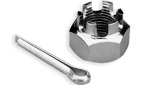Bakaxelmutt. 5/8"-18 Kronmutt M/Saxpinne Chr