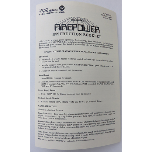 Firepower - Operator Instruction Booklet