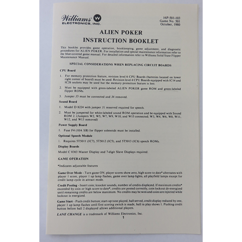 Alien Poker - Operator Handbook