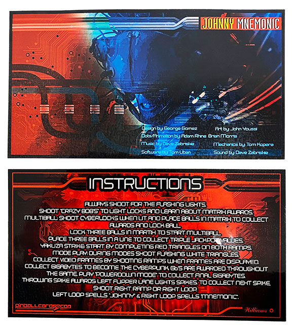 Instruction Card - Johnny Mnemonic