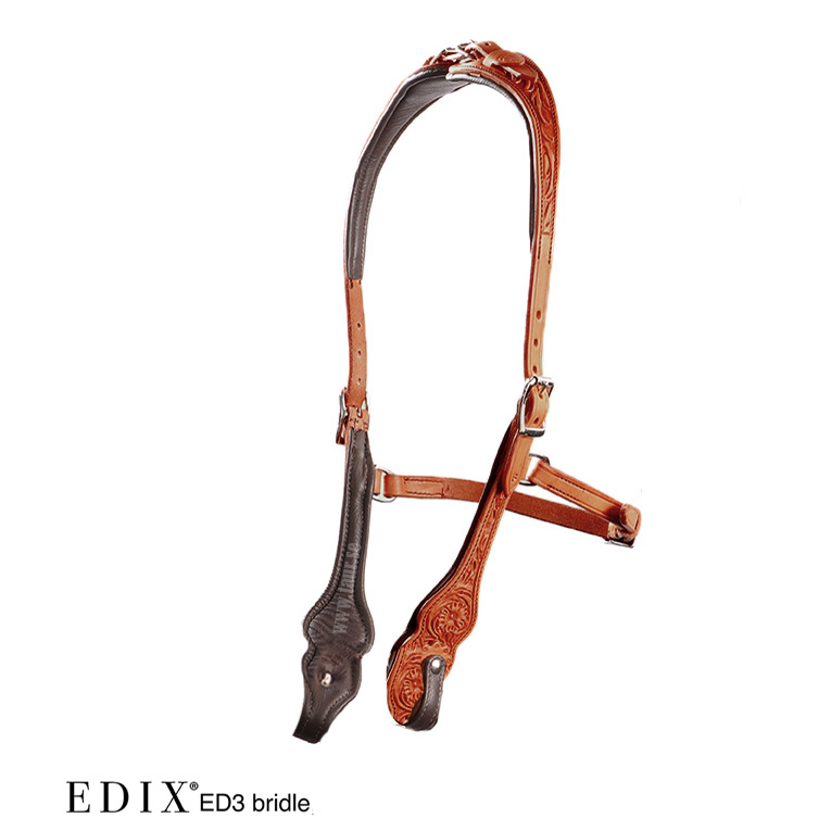Edix© Rose ED3 anatomiskt träns (till bett, bettlösa nosdelar, bosaler m.fl), cognac - 2