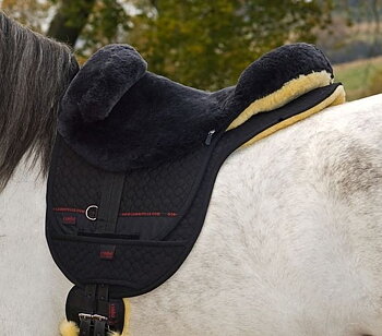 Horsedream® barbackasadel / lammskinnssadel Premium Plus XH - HÖG MANKE, grafit