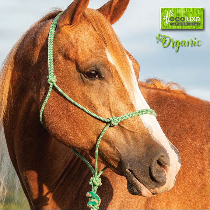 Organic bamboo! EcoLuxe™ Bamboo rope halter incl. lead rope, Tan / Kellygreen