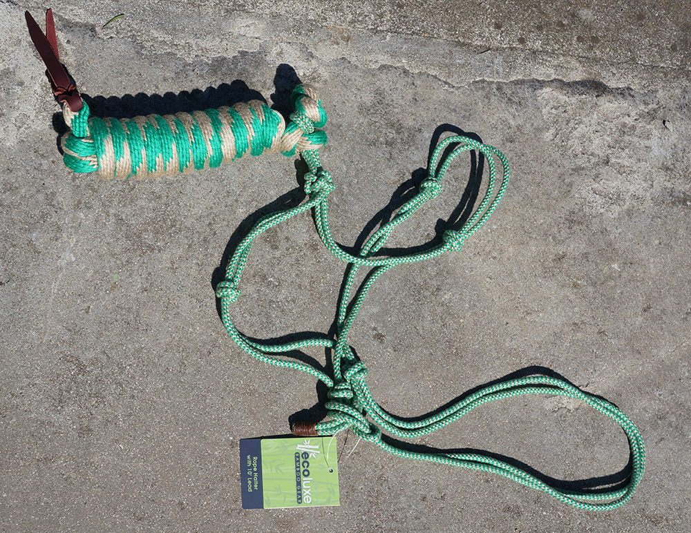 Organic bamboo! EcoLuxe™ Bamboo rope halter incl. lead rope, Tan / Kellygreen - 3