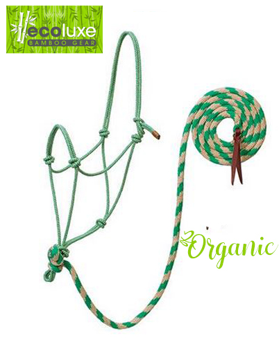 Organic bamboo! EcoLuxe™ Bamboo rope halter incl. lead rope, Tan / Kellygreen - 2