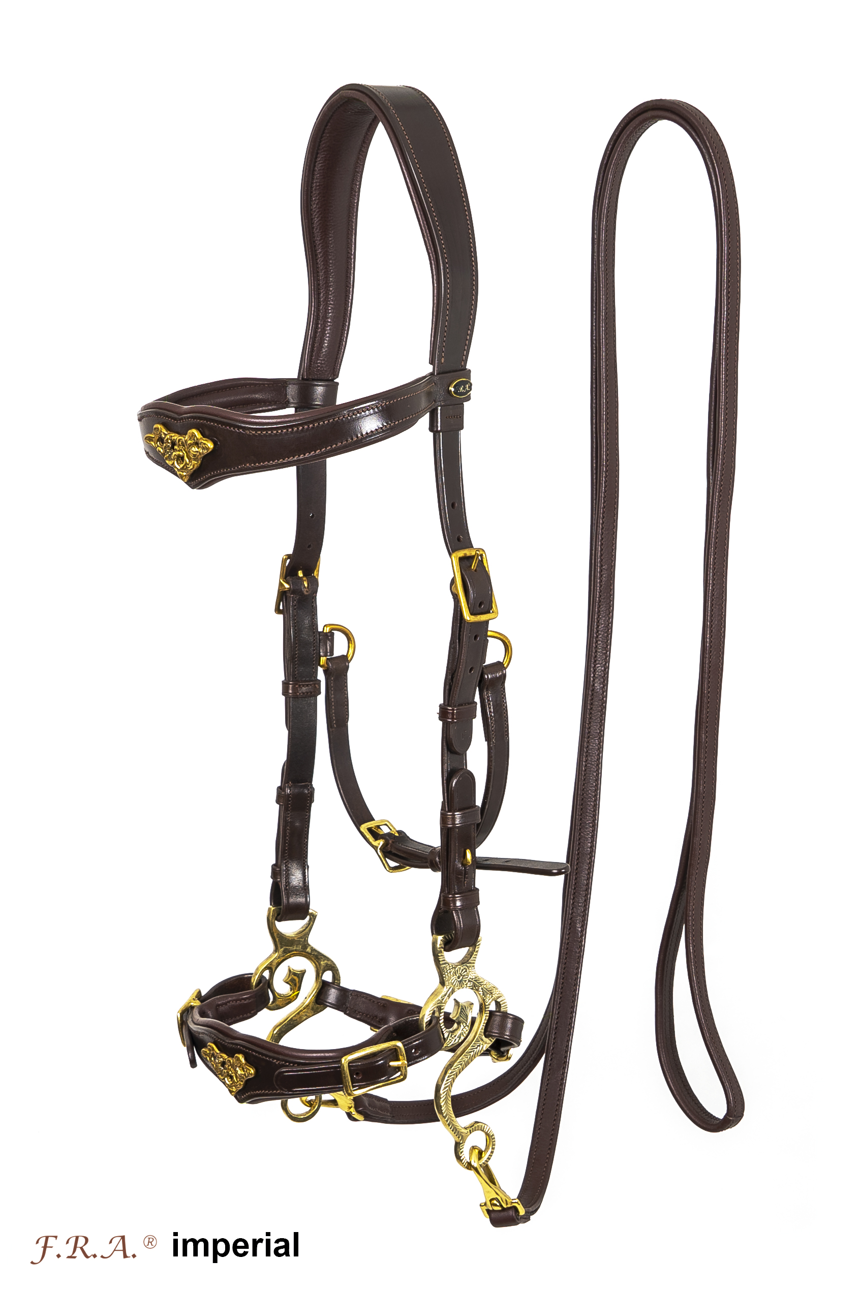 Hackamore bridle F.R.A® 'Imperial' with shanks and reins, dark brown
