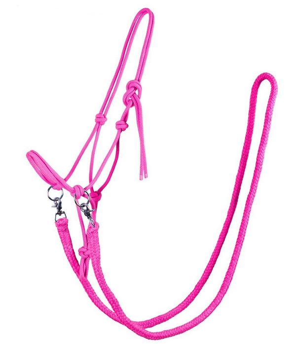 Rope halter for riding QHP, with reins, fuchsia pink - 3