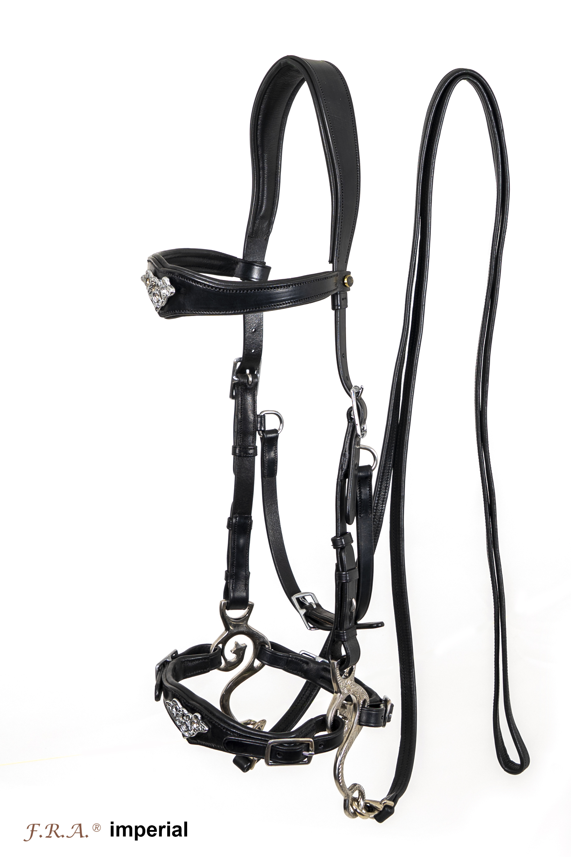 Hackamore line F.R.A® 'Imperial' with handles and reins, black