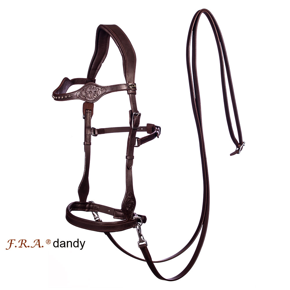 Sidepull anatomiskt med tyglar - F.R.A® 'Dandy', brun, ponny - 2
