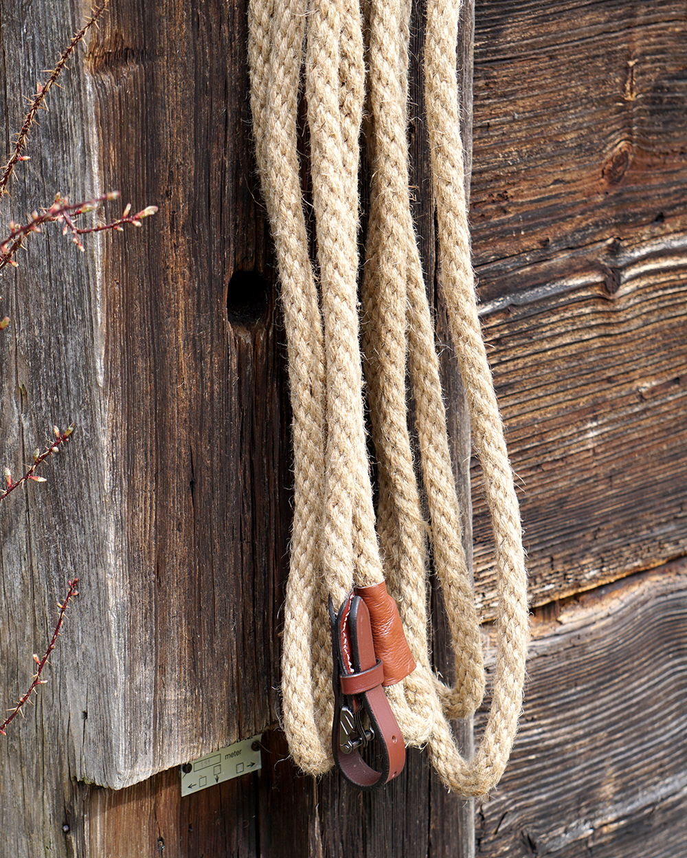 Horsemanship Rope 6 m, natural hemp, red brown leather - 2