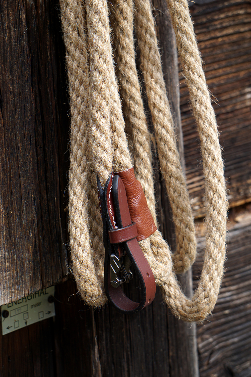 Horsemanship Rope 6 m, natural hemp, red brown leather