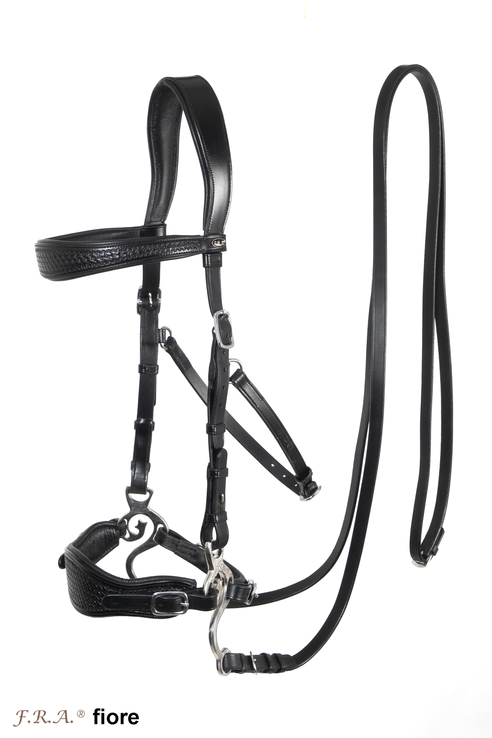 Hackamore bridle F.R.A® 'Fiore' with shanks and rein, black - 2
