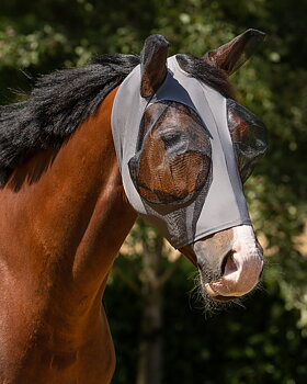 QHP Fly Mask / flughuva (med öron och dragkedja) Super Bug - från shettis till kallblod, grå