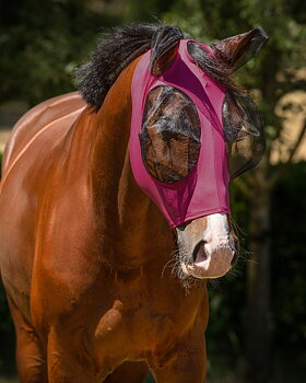 QHP Fly Mask / flughuva (med öron och dragkedja) Super Bug - från minishettis till kallblod, rosa