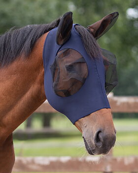 QHP Fly Mask / flughuva (med öron och dragkedja) Super Bug - från shettis till kallblod, marinblå