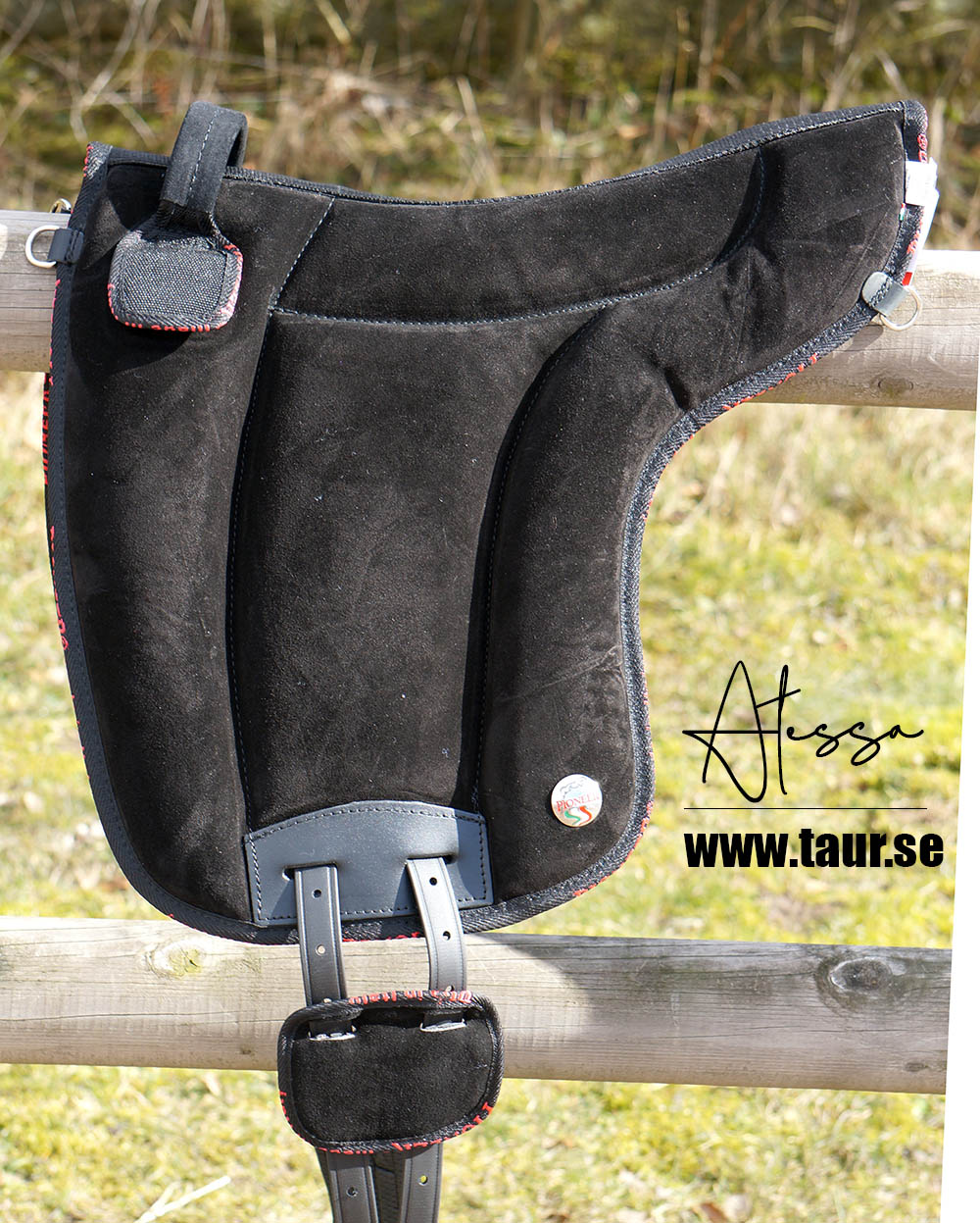 Atessa Ride pad / Bareback pad in suede (with stirrup attachments), BLACK - 3