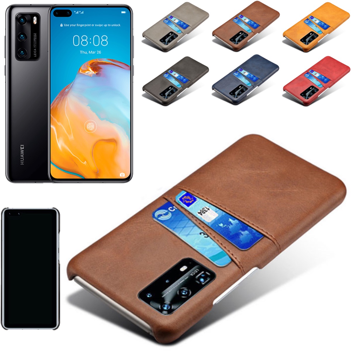 Huawei P40 Pro skal fodral skydd skinn läder kort kredit visa - 10
