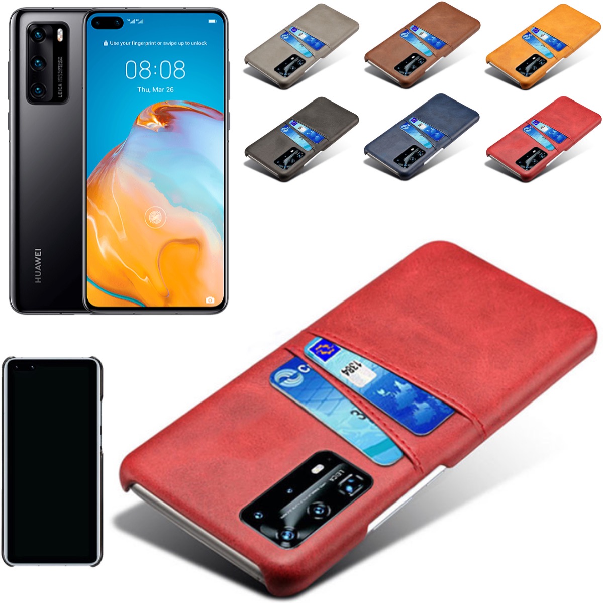Huawei P40 Pro skal fodral skydd skinn läder kort kredit visa - 6