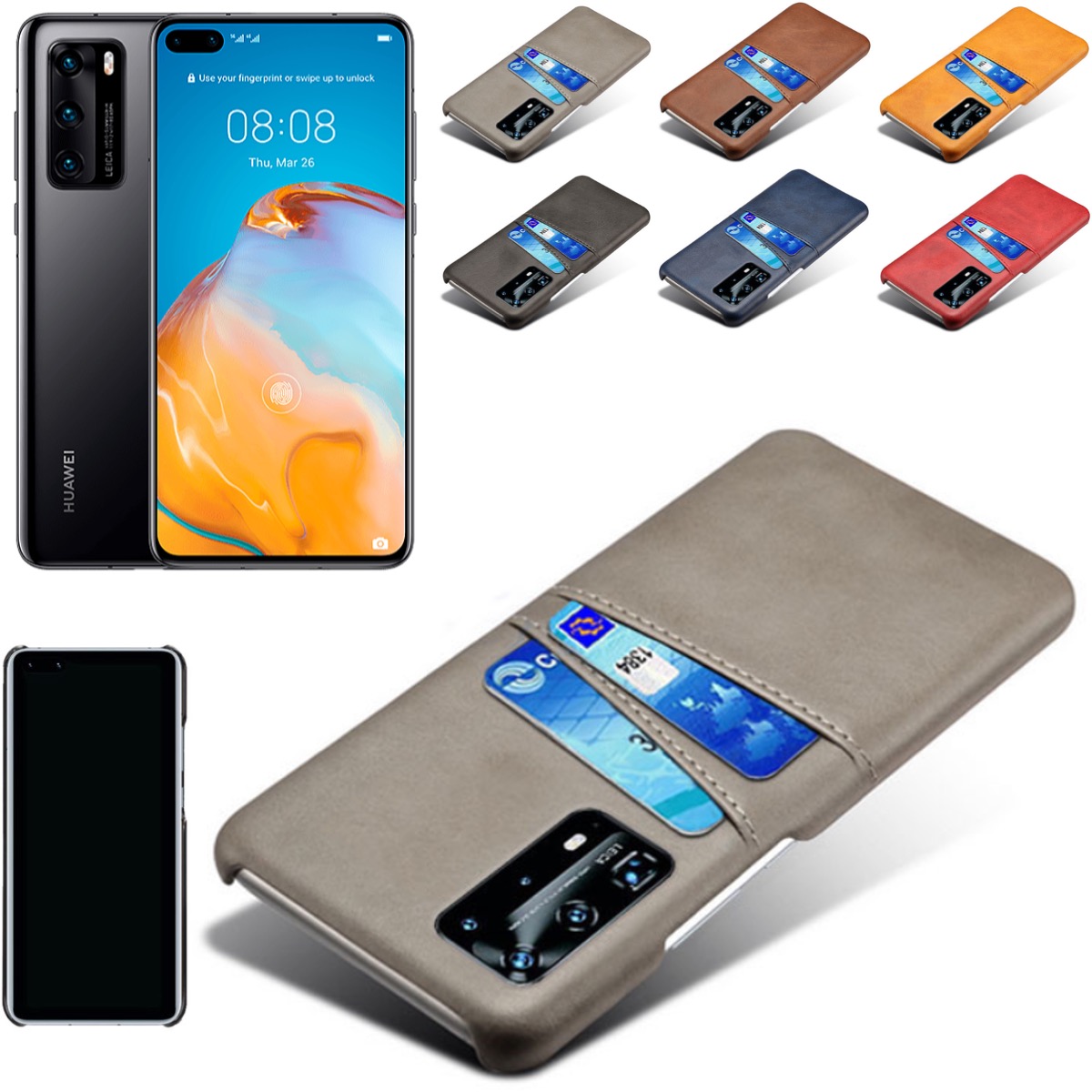 Huawei P40 Pro skal fodral skydd skinn läder kort kredit visa - 12