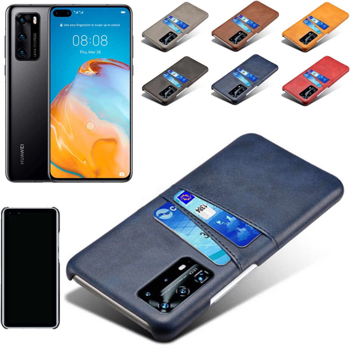 Huawei P40 Pro skal fodral skydd skinn läder kort kredit visa - 4
