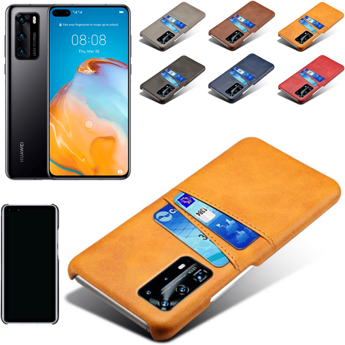 Huawei P40 Pro skal fodral skydd skinn läder kort kredit visa - 8