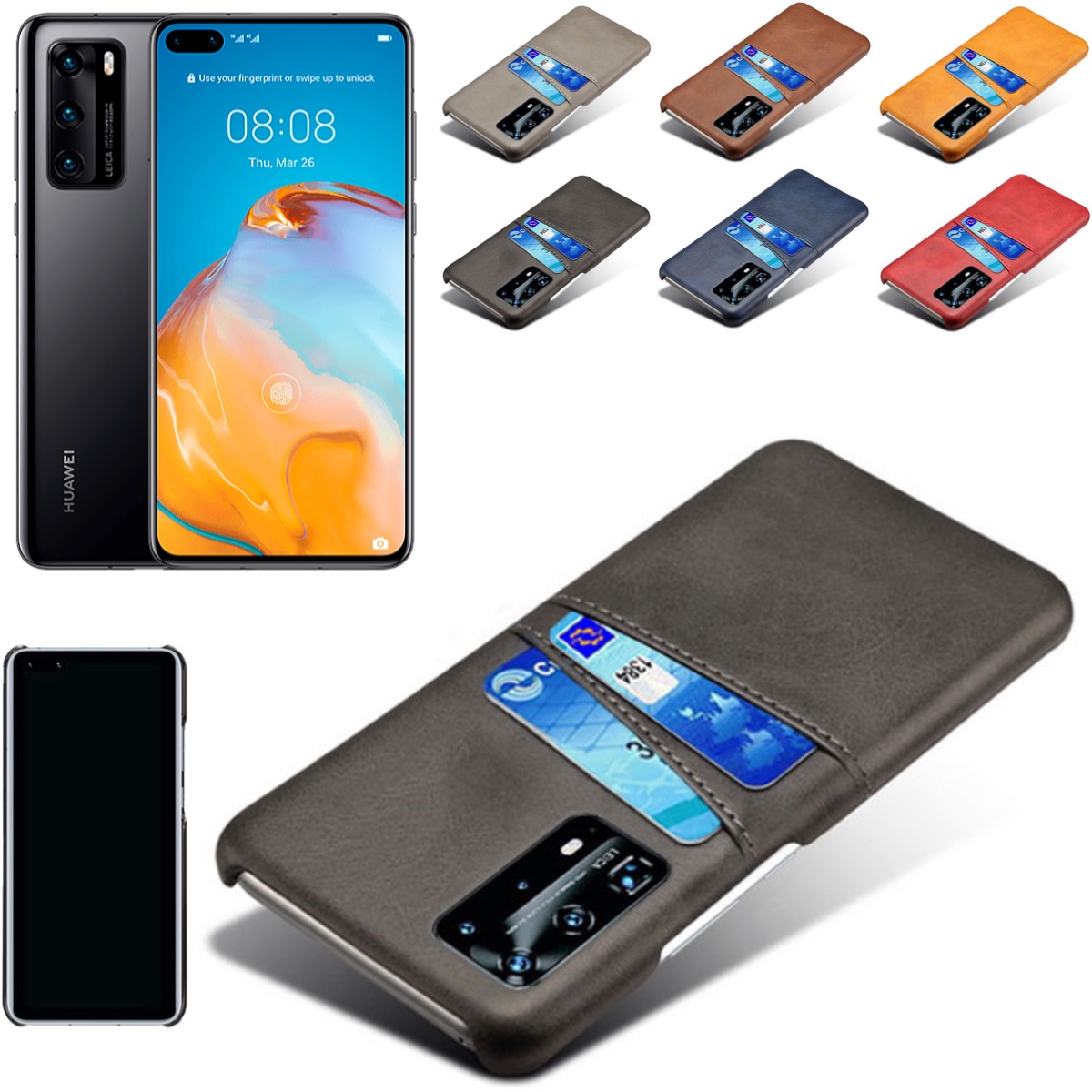 Huawei P40 Pro skal fodral skydd skinn läder kort kredit visa