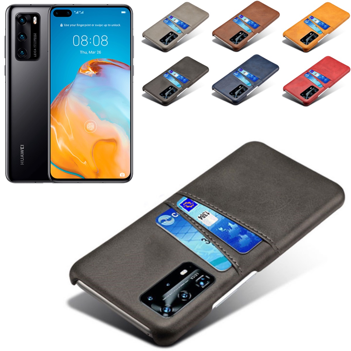 Huawei P40 Pro skal fodral skydd skinn läder kort kredit visa - 3