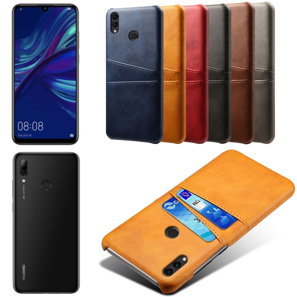 Huawei P smart 2019 skal fodral skydd skinn läder kort visa - 5