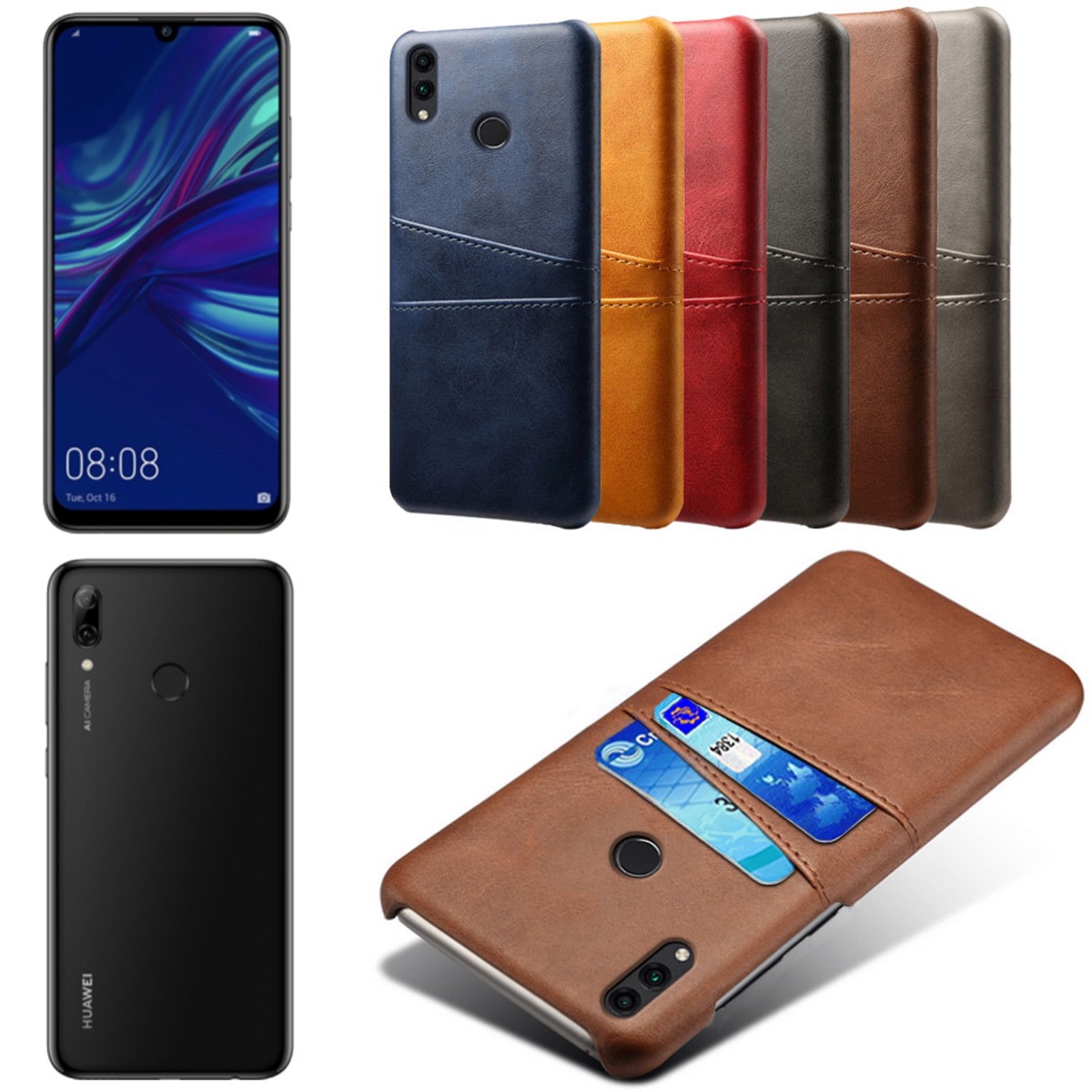 Huawei P smart 2019 skal fodral skydd skinn läder kort visa - 6