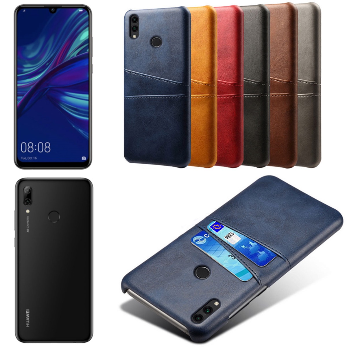 Huawei P smart 2019 skal fodral skydd skinn läder kort visa - 3