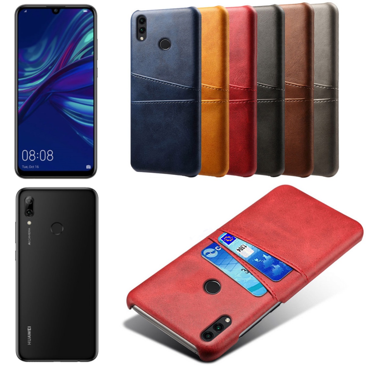 Huawei P smart 2019 skal fodral skydd skinn läder kort visa - 4