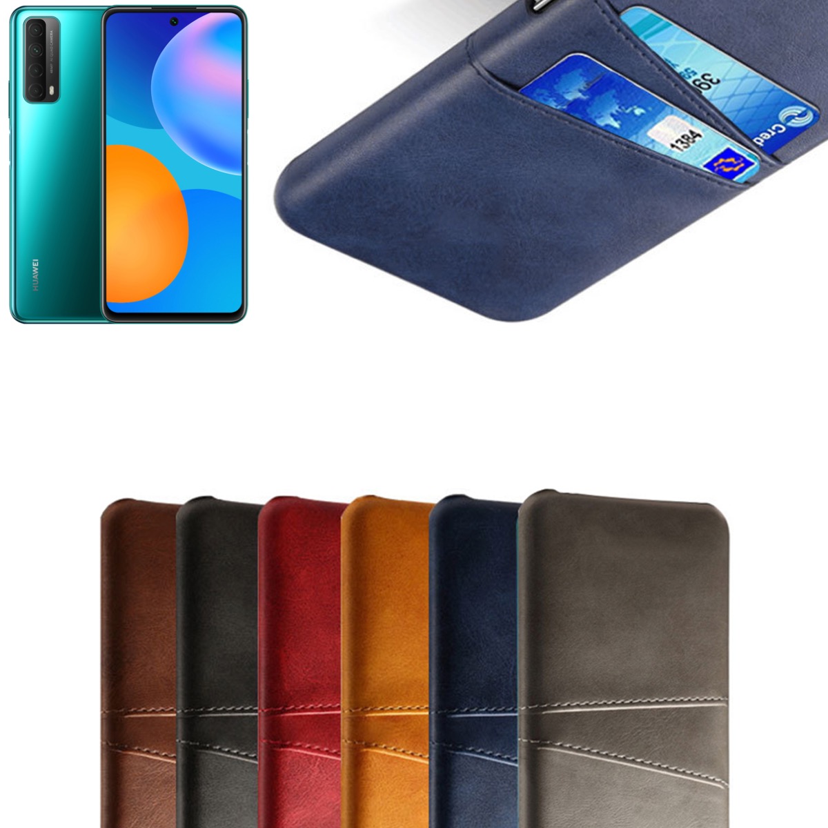 Huawei P smart 2021 skal fodral skydd skinn läder kort visa - 3