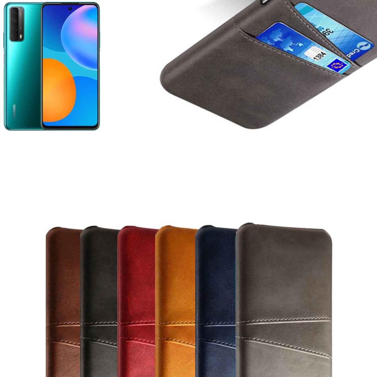 Huawei P smart 2021 skal fodral skydd skinn läder kort visa - 2