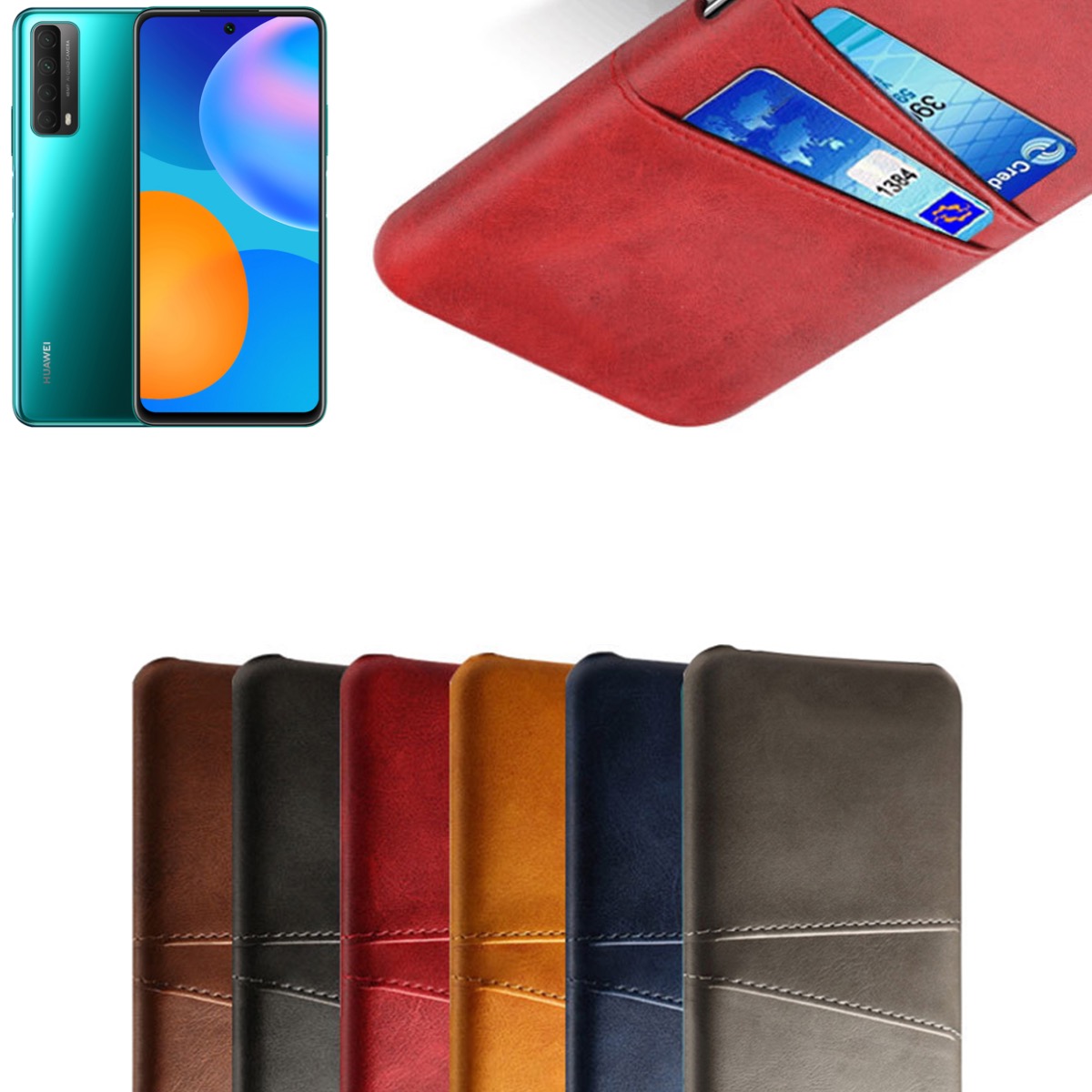 Huawei P smart 2021 skal fodral skydd skinn läder kort visa - 4