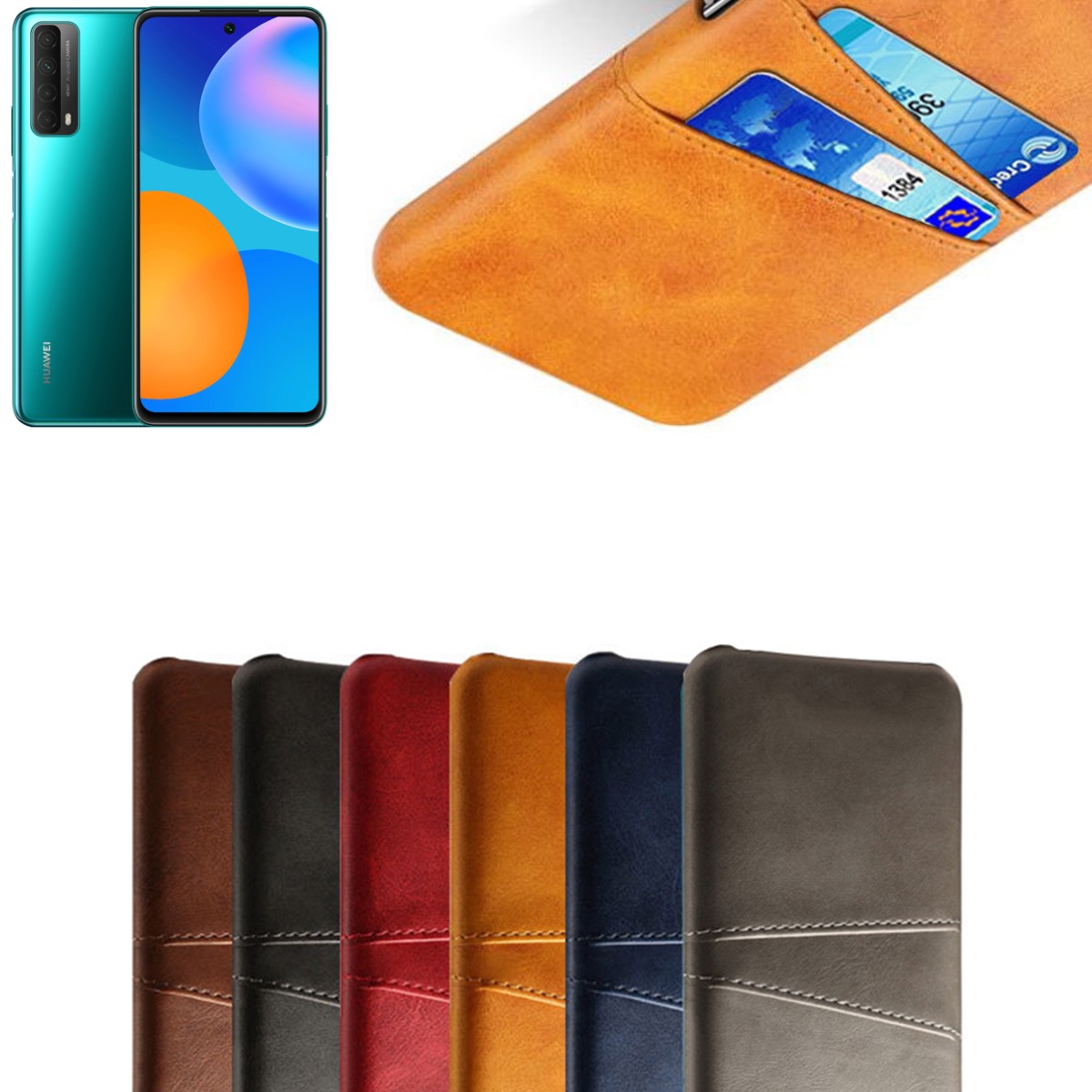 Huawei P smart 2021 skal fodral skydd skinn läder kort visa - 5